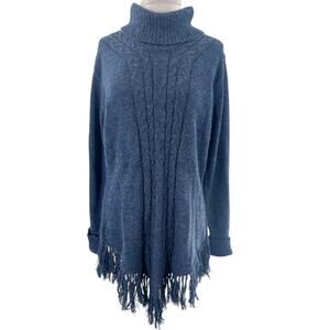 NWT Classic Alpaca blue fringe turtleneck sweater sz XXL